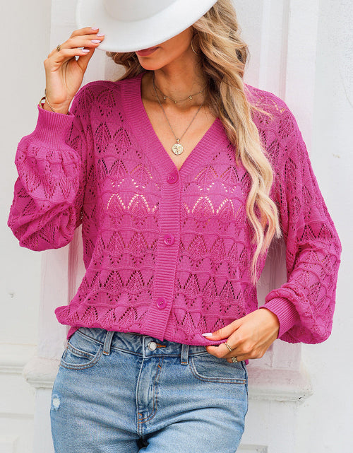 Load image into Gallery viewer, Openwork V-Neck Cardigan
