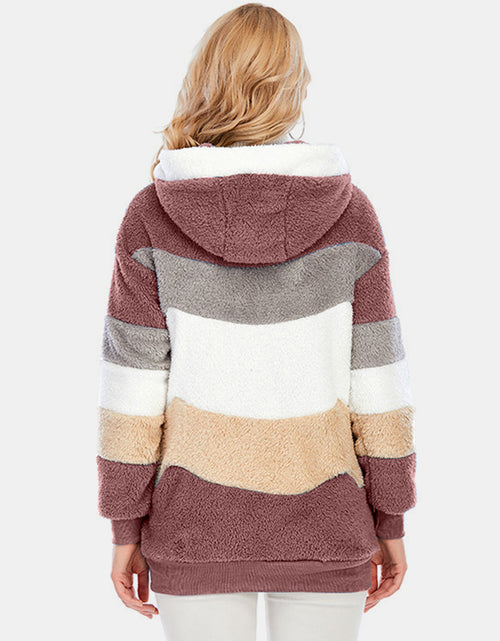 Load image into Gallery viewer, Full Size Drawstring Color Block Zip Up Hooded Outerwear
