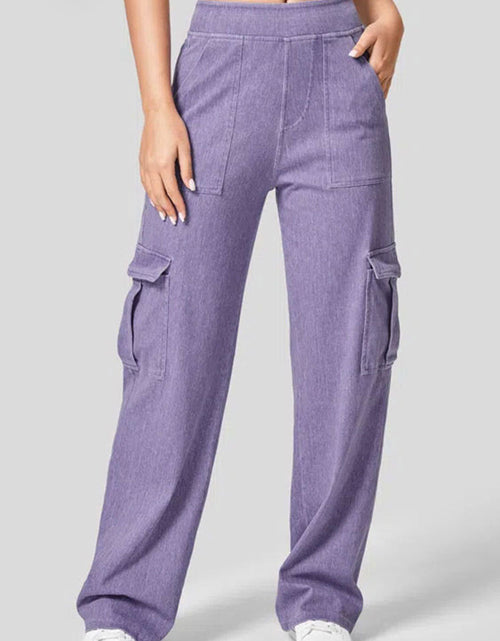 Load image into Gallery viewer, High Waist Straight Leg Cargo Jeans
