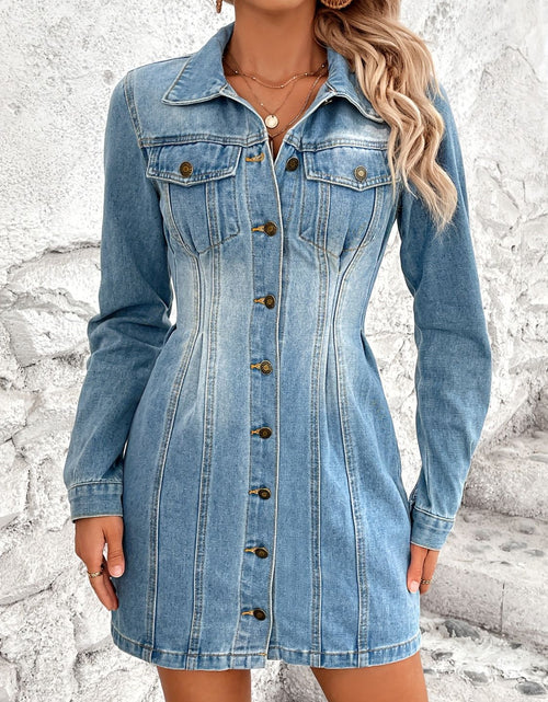 Load image into Gallery viewer, Pocketed Button Up Long Sleeve Denim Dress
