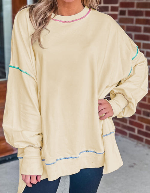 Load image into Gallery viewer, Slit Round Neck Lantern Sleeve Sweatshirt
