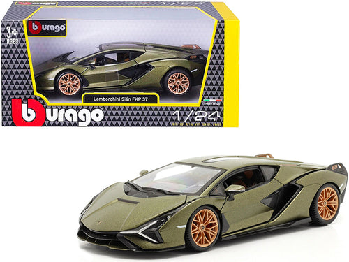 Load image into Gallery viewer, Lamborghini Sian FKP 37 Matt Green Metallic with Copper Wheels 1/24 Diecast Model Car by Bburago
