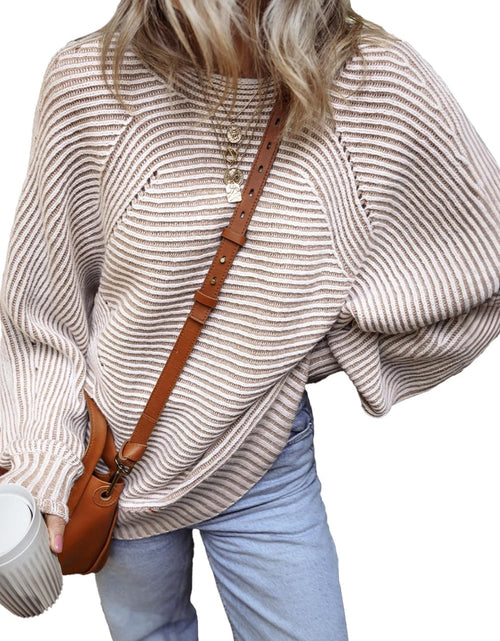 Load image into Gallery viewer, Textured Striped Round Neck Long Sleeve Top
