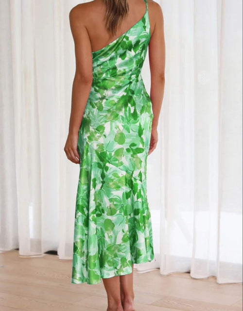 Load image into Gallery viewer, Ruched Printed Single Shoulder Midi Dress
