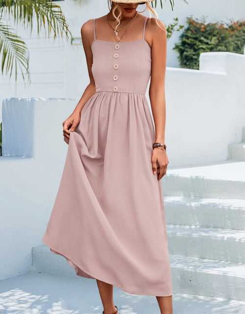Load image into Gallery viewer, Decorative Button Spaghetti Strap Midi Dress
