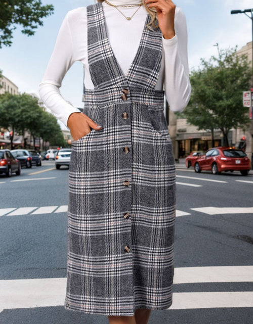Load image into Gallery viewer, Perfee Pocketed Plaid Overall Dress
