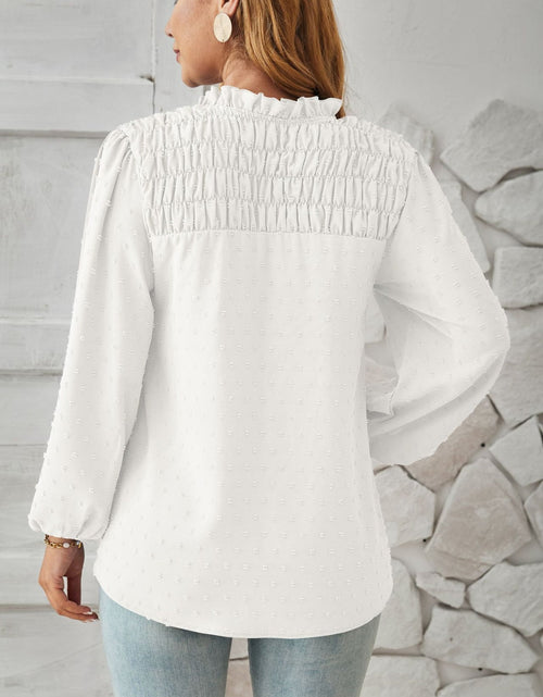 Load image into Gallery viewer, Ruched Swiss Dot Notched Balloon Sleeve T-Shirt
