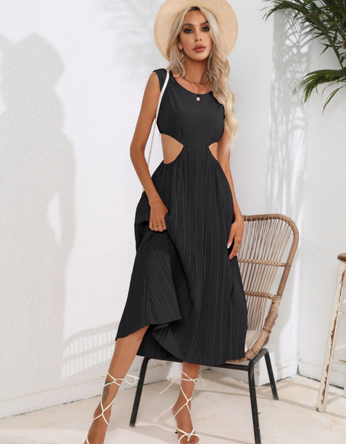 Load image into Gallery viewer, Cutout Ruched Round Neck Tank Dress
