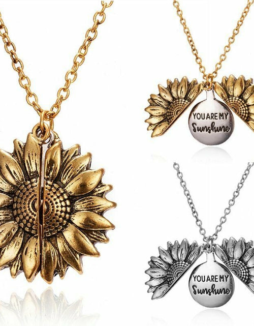 Load image into Gallery viewer, 💍✅Sunflower Pendant Charm "You Are My Sunshine"  Sunflower Open Locket Chain Necklace Gift by Js House
