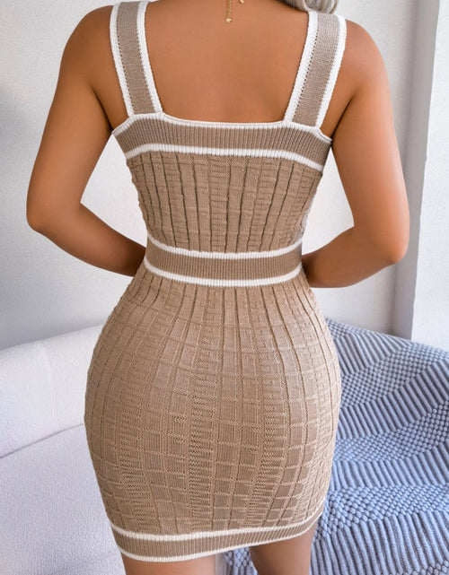 Load image into Gallery viewer, Contrast Trim Decorative Button Sleeveless Knit Dress
