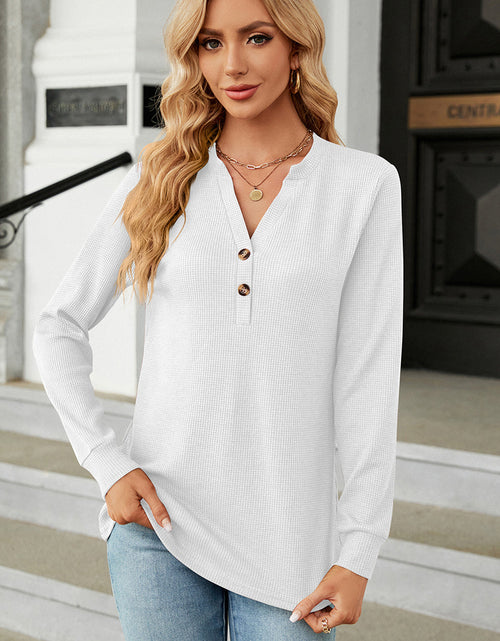 Load image into Gallery viewer, Waffle-Knit Notched Long Sleeve T-Shirt
