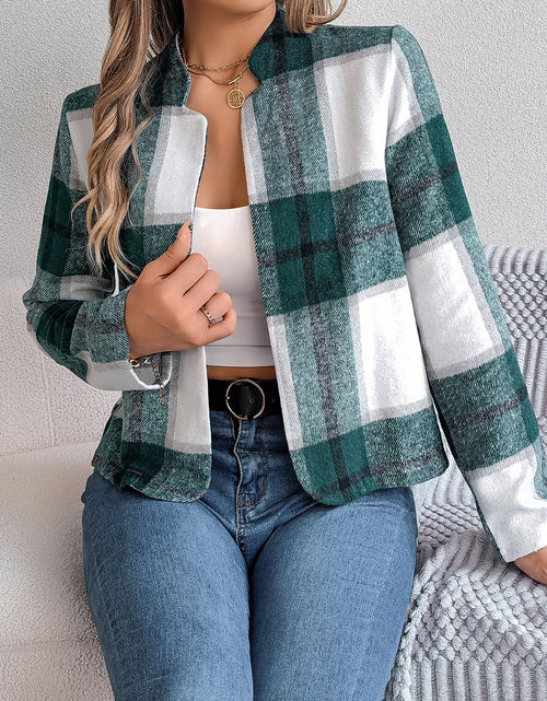 Load image into Gallery viewer, Plaid Open Front Long Sleeve Jacket
