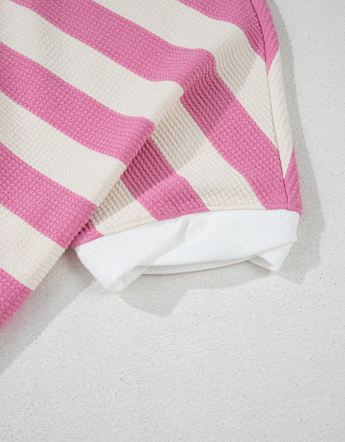 Load image into Gallery viewer, High-Low Striped Round Neck Short Sleeve T-Shirt
