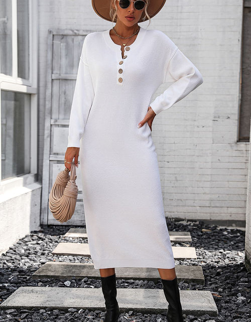 Load image into Gallery viewer, Notched Neck Dropped Shoulder Button-Down Midi Dress
