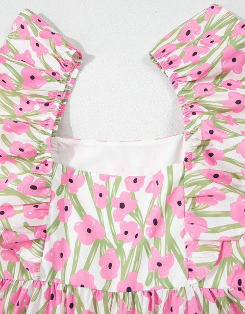 Load image into Gallery viewer, Floral Print Square Neck Ruffled Cap Sleeve Maxi Dress
