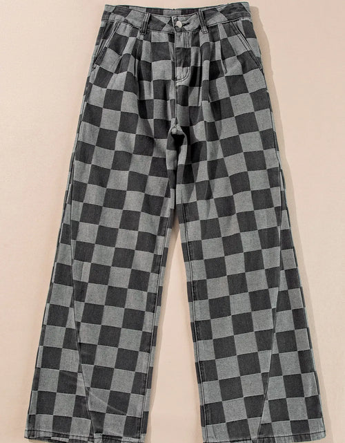 Load image into Gallery viewer, Checkered Wide Leg Jeans with Pockets
