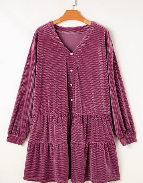 Load image into Gallery viewer, Plus Size Textured Velvet Decorative Button Long Sleeve Dress
