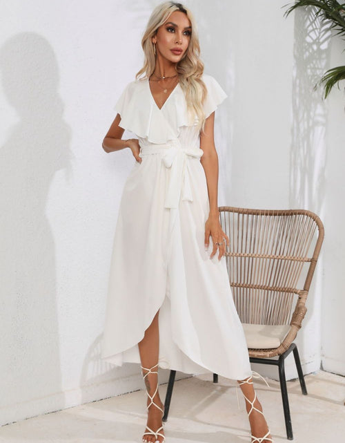 Load image into Gallery viewer, Tied Front Ruffled Short Sleeve Midi Dress
