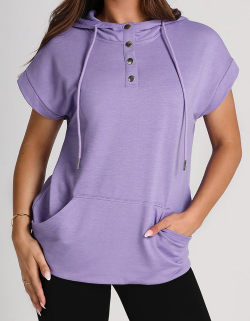 Load image into Gallery viewer, Drawstring Quarter Snap Cap Sleeve Hoodie
