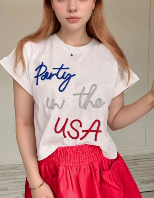 Load image into Gallery viewer, Letter Round Neck Short Sleeve T-Shirt
