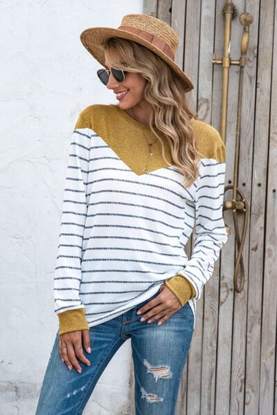 Load image into Gallery viewer, Striped Round Neck Long Sleeve T-Shirt
