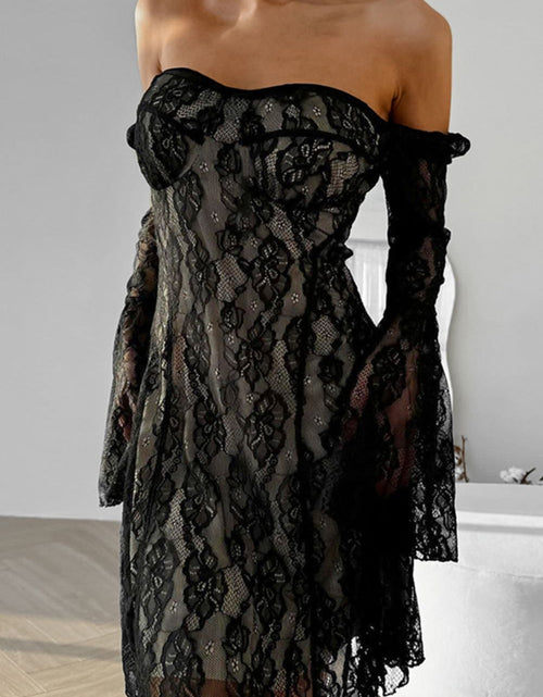 Load image into Gallery viewer, Lace Sweetheart Neck Flare Sleeve Mini Dress
