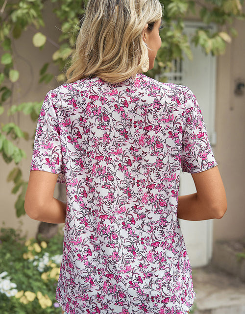 Load image into Gallery viewer, Floral V-Neck Short Sleeve T-Shirt
