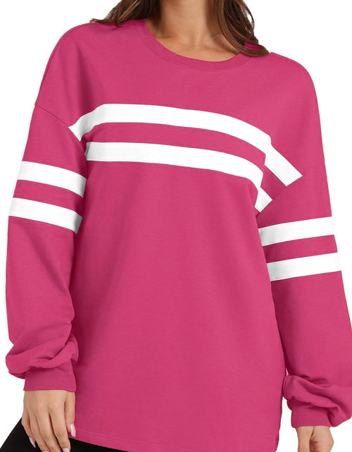 Load image into Gallery viewer, Lovelet Striped Round Neck Dropped Shoulder Sweatshirt
