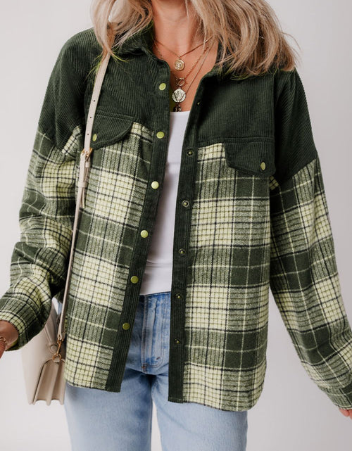 Load image into Gallery viewer, Snap Down Collared Neck Plaid Shacket
