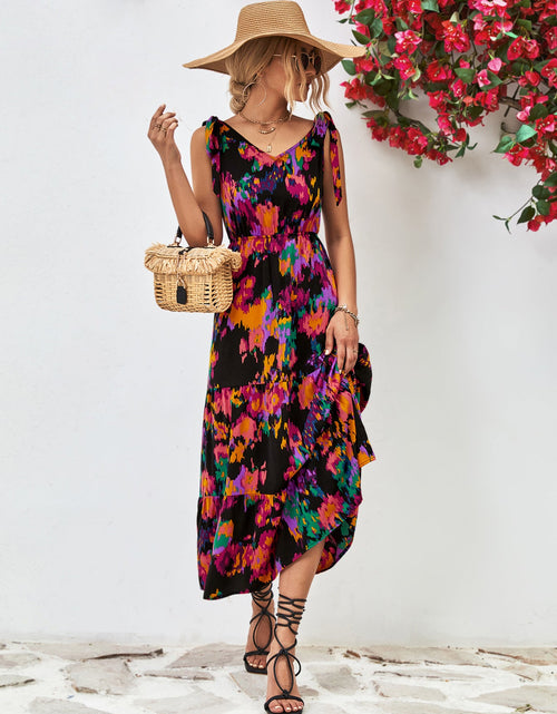 Load image into Gallery viewer, Multicolored V-Neck Backless Midi Dress
