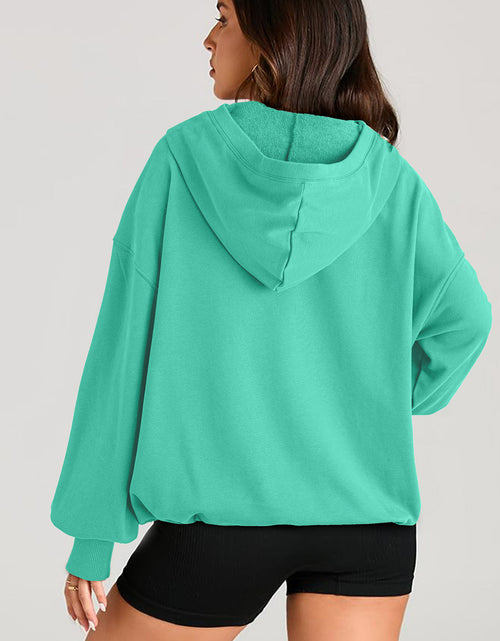 Load image into Gallery viewer, Pocketed Half Zip Long Sleeve Hoodie
