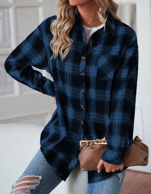 Load image into Gallery viewer, Plaid Button Up Dropped Shoulder Outerwear
