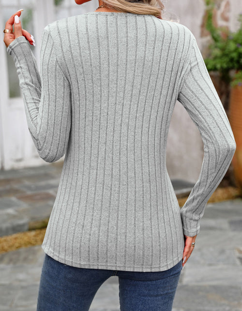 Load image into Gallery viewer, Decorative Button Round Neck Long Sleeve T-Shirt
