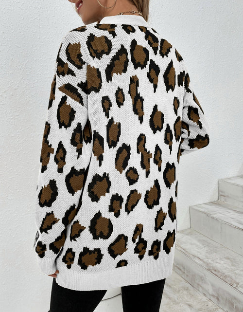 Load image into Gallery viewer, Leopard Open Front Dropped Shoulder Cardigan
