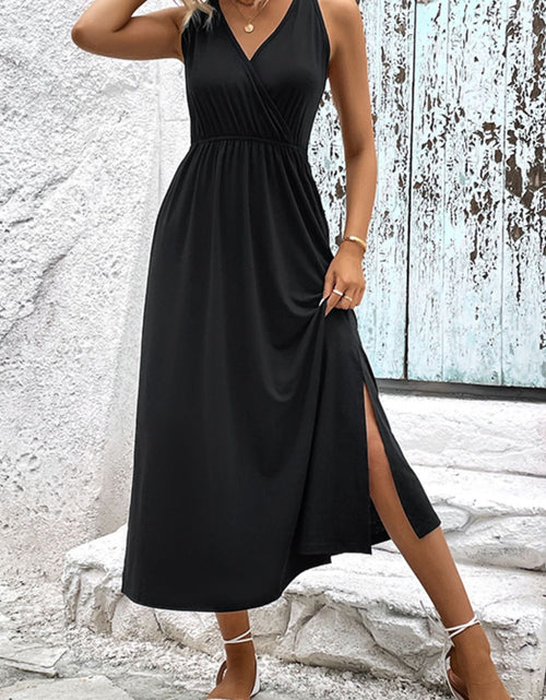 Load image into Gallery viewer, Perfee Surplice Neck Slit Sleeveless Dress
