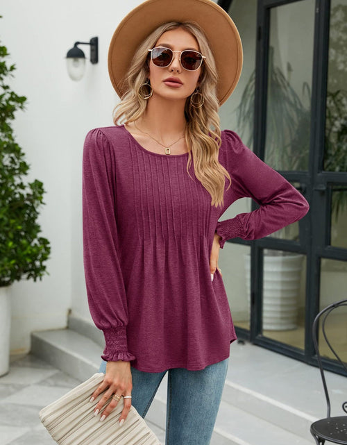 Load image into Gallery viewer, Smocked Round Neck Lantern Sleeve Blouse

