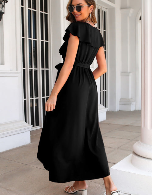 Load image into Gallery viewer, Ruffled Surplice Tie Waist Slit Midi Dress
