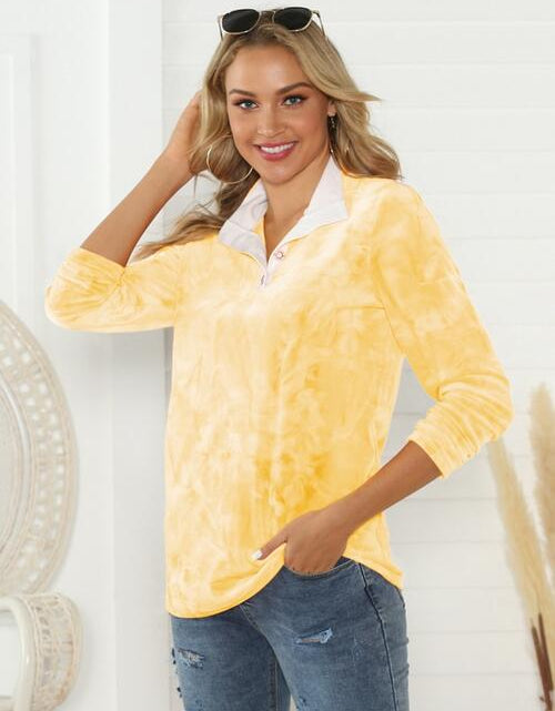 Load image into Gallery viewer, Tie-Dye Half Button Long Sleeve T-Shirt

