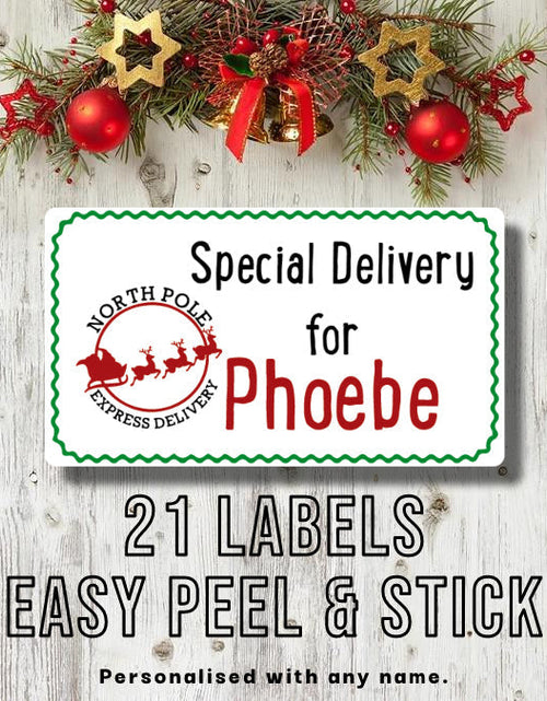 Load image into Gallery viewer, Sheet Of 21 Personalised Name North Pole Express Delivery Christmas Present Stickers Gift Labels Christmas stickers by WinsterCreations™ Official Store
