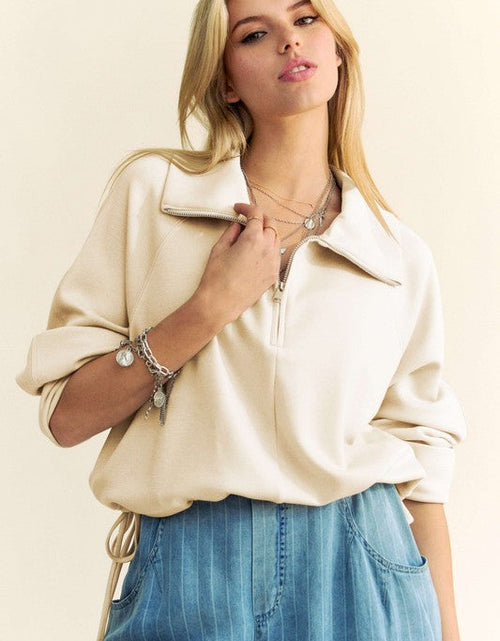 Load image into Gallery viewer, Davi &amp; Dani Drawstring Hem Half Zip Raglan Sleeve Sweatshirt
