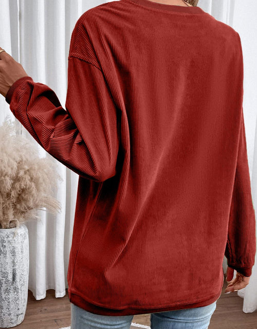 Load image into Gallery viewer, Ribbed Round Neck Drop Shoulder Sweatshirt
