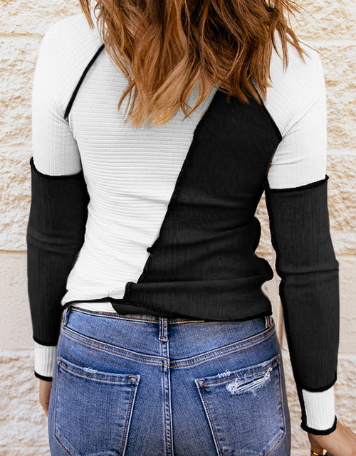 Load image into Gallery viewer, Color Block Round Neck Long Sleeve T-Shirt
