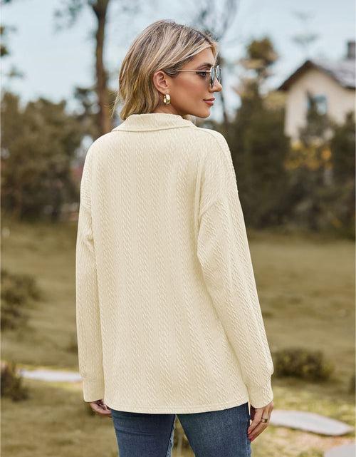 Load image into Gallery viewer, Collared Neck Cable-Knit Long Sleeve Blouse
