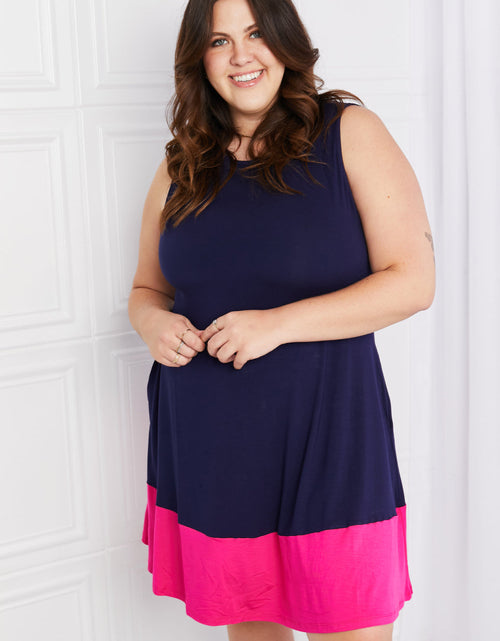 Load image into Gallery viewer, Yelete Full Size Two-Tone Sleeveless Mini Dress with Pockets
