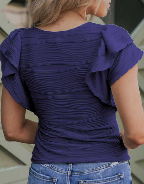 Load image into Gallery viewer, Textured Round Neck Cap Sleeve Top
