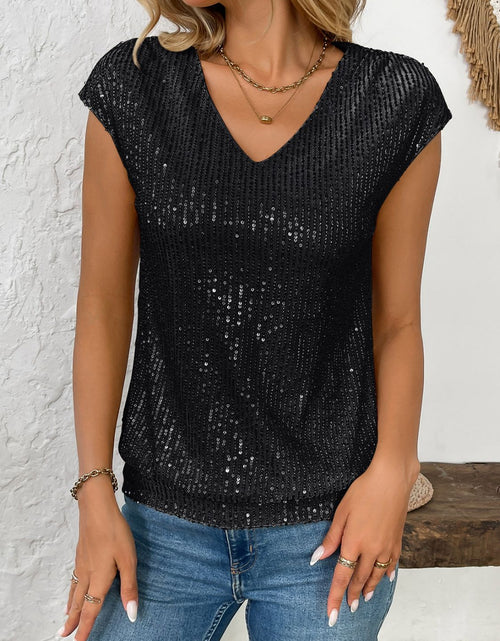 Load image into Gallery viewer, Sequin V-Neck Cap Sleeve Top
