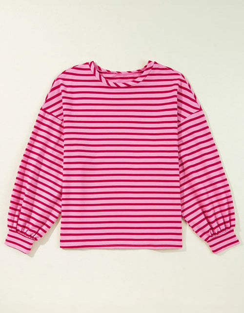 Load image into Gallery viewer, Striped Round Neck Long Sleeve Sweatshirt
