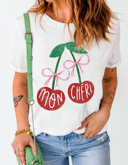Load image into Gallery viewer, Cherry Round Neck Short Sleeve T-Shirt
