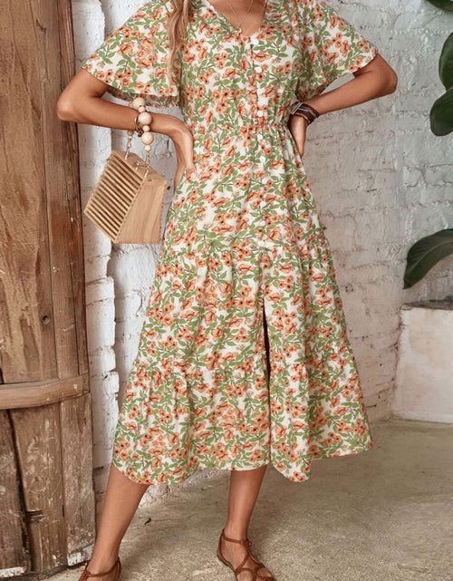 Load image into Gallery viewer, Perfee Floral V-Neck Front Slit Dress
