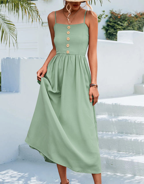 Load image into Gallery viewer, Decorative Button Spaghetti Strap Midi Dress
